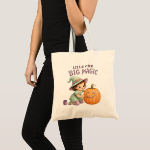 Bolsa Tote Bruxa Pequena Desenhando Abóbora no Halloween