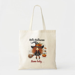 Bolsa Tote Bruxa Pequena Fofo Outono Personalizado Nome Menin