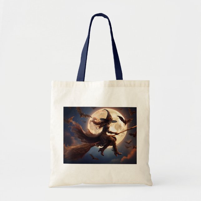 Bolsa Tote Bruxa Steampunk do Voo ao Luar de Halloween (Frente)