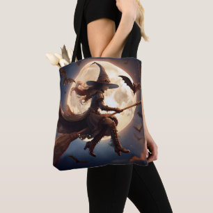 Bolsa Tote Bruxa Steampunk do Voo ao Luar de Halloween