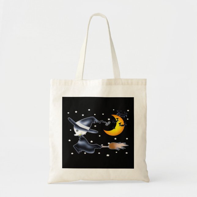Bolsa Tote Bruxa Voadora na Noite de Halloween (Frente)
