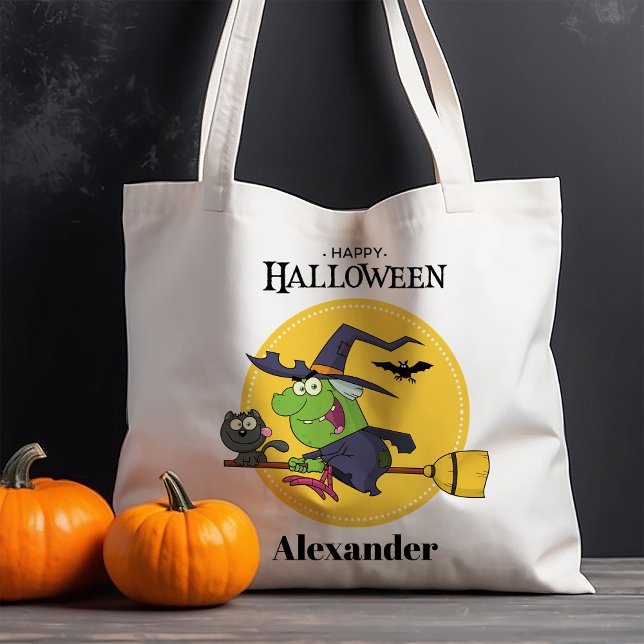 Bolsa Tote Bruxa Voadora Vassoura Halloween Personalizado (Criador carregado)