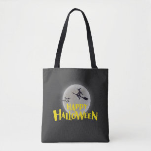 Bolsa Tote Bruxa Voando Sobre Lua Feliz Halloween
