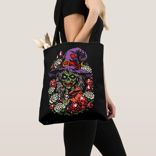 Bolsa Tote Bruxa Zumbi de Janeiro com Gemas e Flores (Close Up)