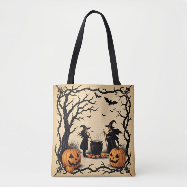 Bolsa Tote Bruxas Formando Uma Poção, Bruxas De Halloween, (Frente)