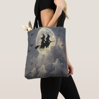 Bolsa Tote Bruxas Voadoras de Halloween Morcegos e Fantasmas