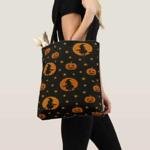 Bolsa Tote Bruxas Voadoras e Abóboras Flutuantes Halloween