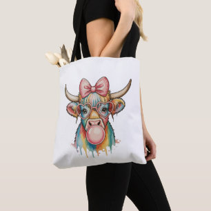 Bolsa Tote Bubblegum de Vaca Highland com Laço de Coquete Ros