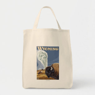 Bolsa Tote Búfalo pelo poster fiel velho das viagens vintage