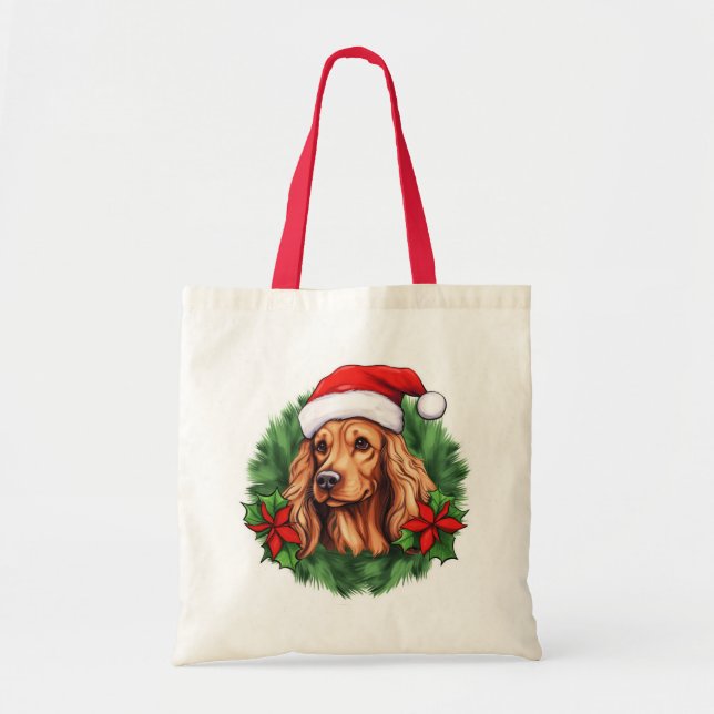 Bolsa Tote Buff Cocker Spaniel Wreath (Frente)