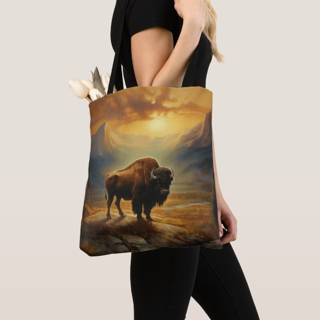 Bolsa Tote Buffalo Bison Sunset Silhouette (Close Up)