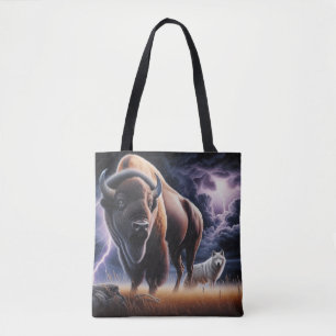 Bolsa Tote Buffalo e Wolf em uma tempestade com raios