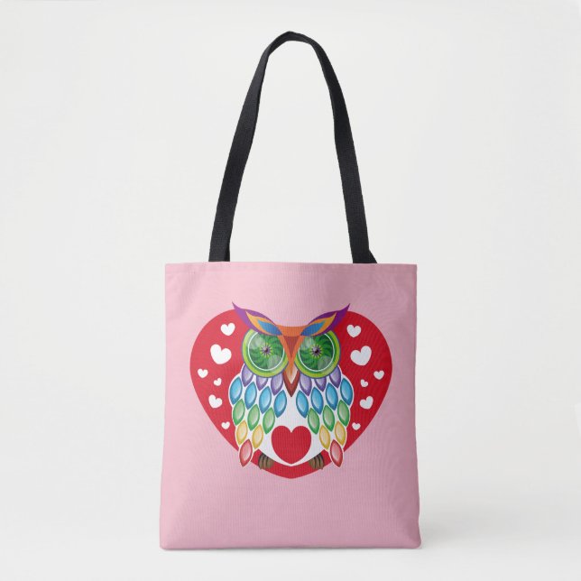 Bolsa Tote Búho colorido, amor (Frente)