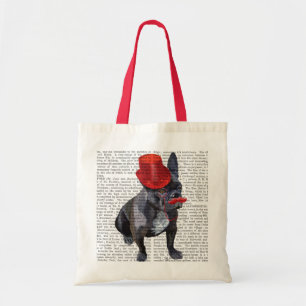 Bolsa Tote Buldogue Francês com Chapéu Vermelho e bigode
