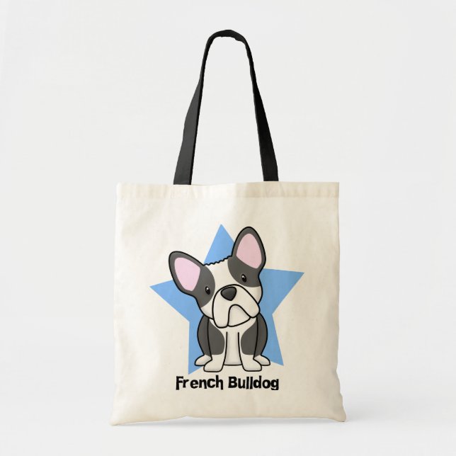 Bolsa Tote Buldogue francês de BW da estrela de Kawaii (Frente)