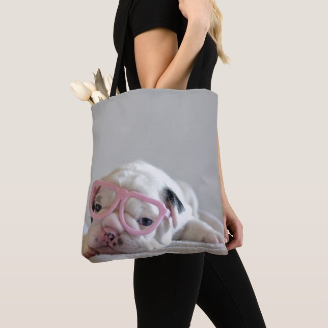 Bolsa Tote Buldogue francês em vidros do coração (Close Up)