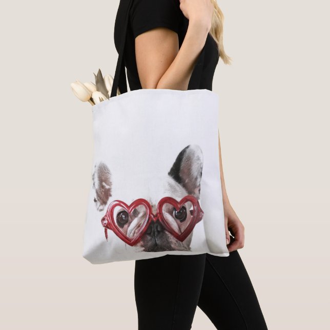 Bolsa Tote Buldogue francês em vidros do coração (Close Up)