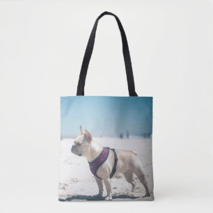 Bolsa Tote Buldogue francês na praia