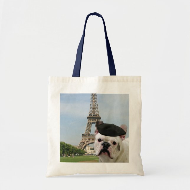 Bolsa Tote Buldogue francês na sacola de Paris (Frente)