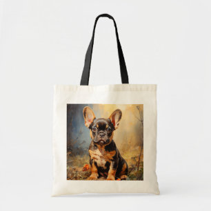 Bolsa Tote Buldogue francês preto e cachorrinho bronzeado