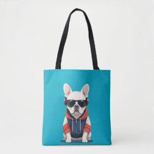 Bolsa Tote Buldogue Francês Vestindo Hoodie Música Legal Engr