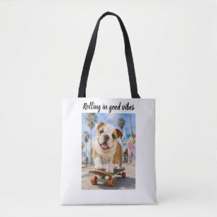 BOLSA TOTE BULDOGUE INGLÊS ADORÁVEL EM SKATE