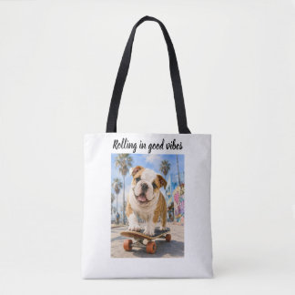 BOLSA TOTE BULDOGUE INGLÊS ADORÁVEL EM SKATE