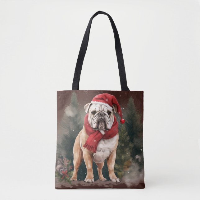 Bolsa Tote Buldogue no Natal da Neve (Frente)