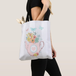 Bolsa Tote Bule rosa com flores e borboletas