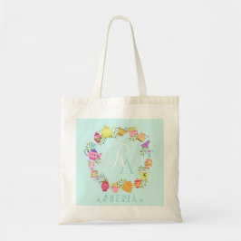 Bolsa Tote Bules e Xícaras Monograma Azul Pastel