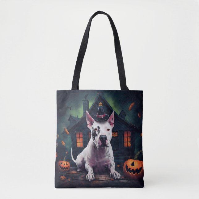 Bolsa Tote Bull Terrier Pumpkins Halloween Scary (Frente)
