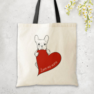 Bolsa Tote Bulldog Francês Bonito com Coração Vermelho