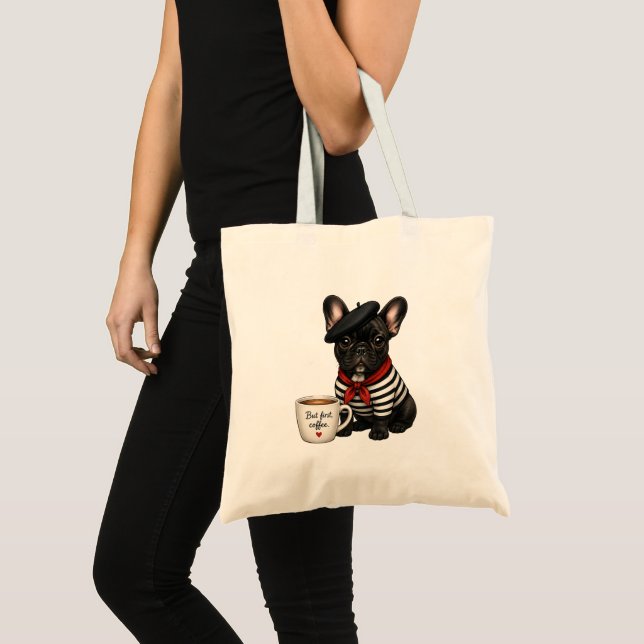 Bolsa Tote Bulldog Francês com café (Frente (produto))