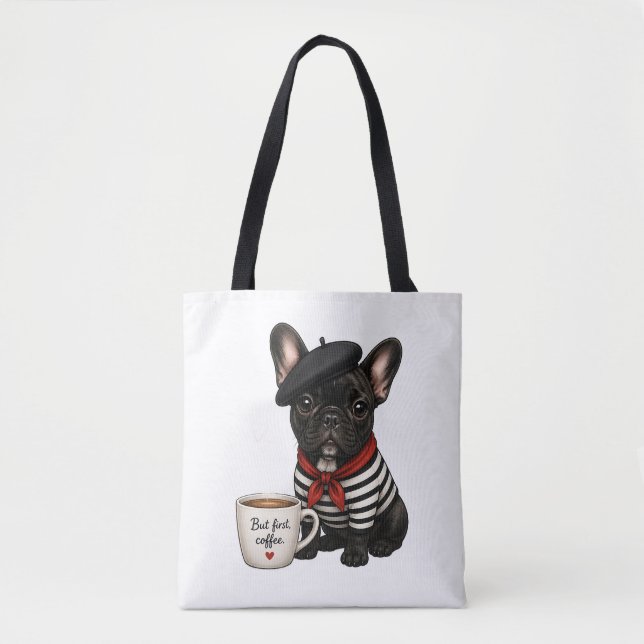 Bolsa Tote Bulldog Francês com café (Frente)