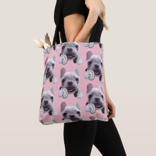 Bolsa Tote Bulldog Francês com Ilustração de Fones de ouvido