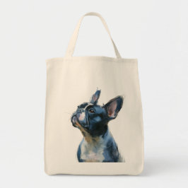 Bolsa Tote Bulldog francês de aguarela sentado