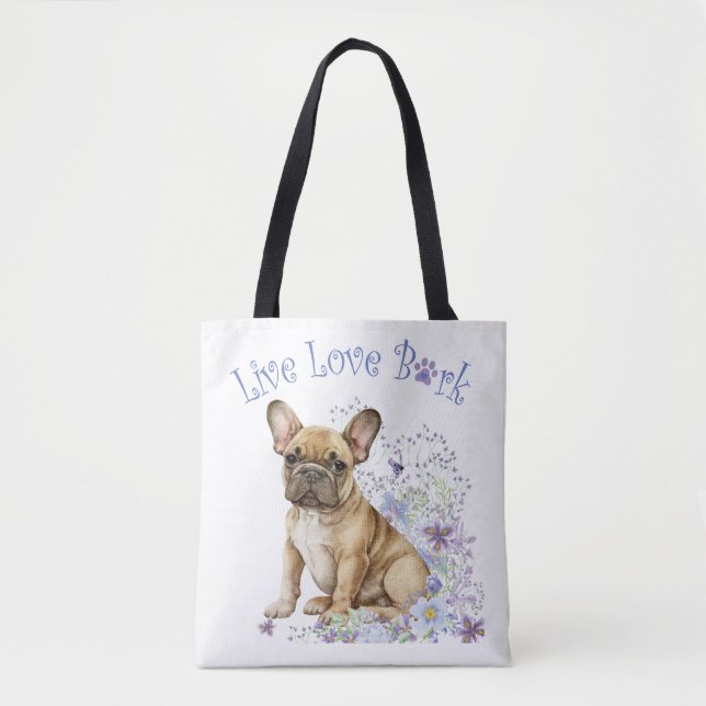 Bolsa Tote Bulldog Francês Floral (Frente)