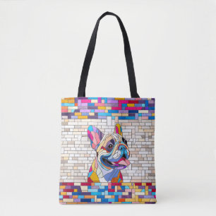 Bolsa Tote Bulldog Francês - Frenchie - mosaico colorido