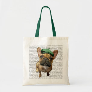 Bolsa Tote Bulldog francês marrom com chapéu verde 2
