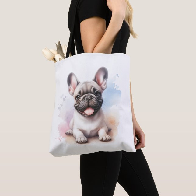 Bolsa Tote Bulldog Francês na Cor da Água (Close Up)