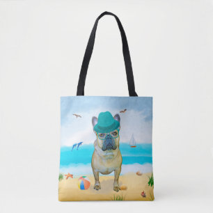 Bolsa Tote Bulldog francês na praia