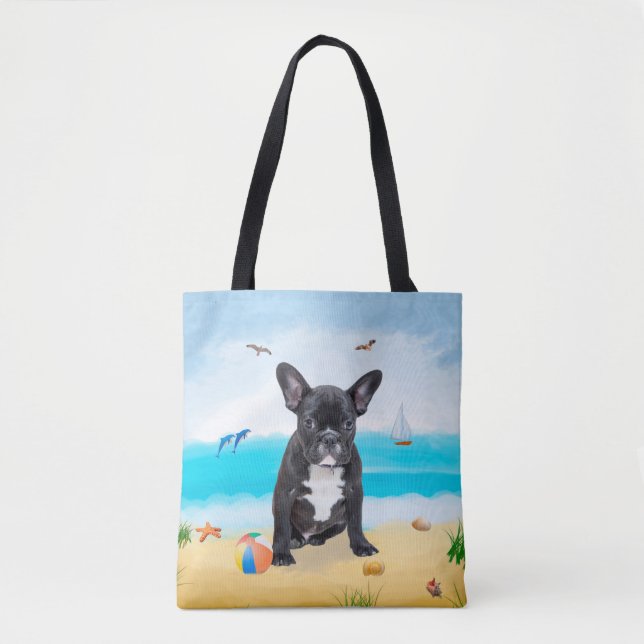 Bolsa Tote Bulldog francês na praia (Frente)