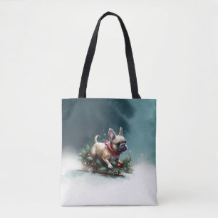 Bolsa Tote Bulldog Francês Natal neve inverno