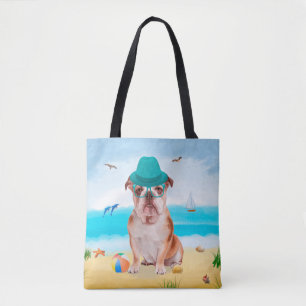 Bolsa Tote Bulldog Inglês na Praia