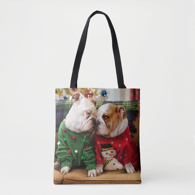 Bolsa Tote Bulldogs de Natal em Suéteres (Frente)