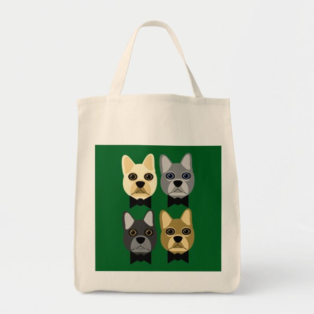 Bolsa Tote Bulldogs Franceses Verde (Frente)