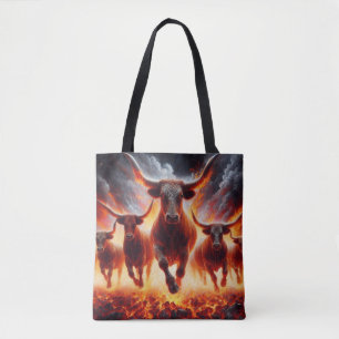 Bolsa Tote Bulls Carregando Através de Uma Paisagem Fiery