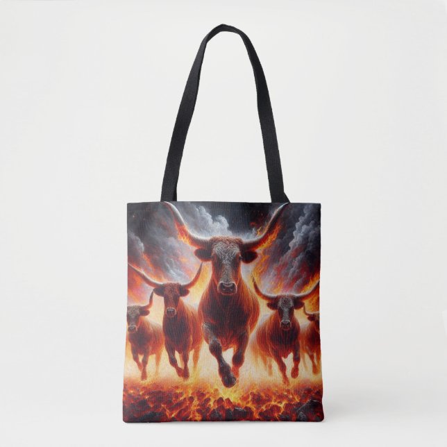 Bolsa Tote Bulls Carregando Através de Uma Paisagem Fiery (Frente)