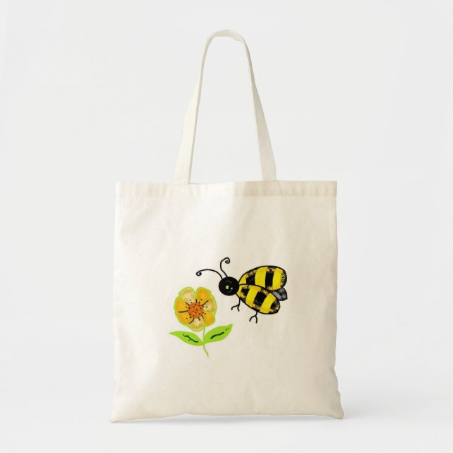 Bolsa Tote Bumble Bee com Flor Amarelo (Frente)