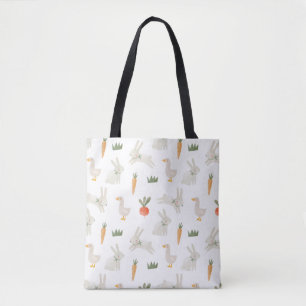 Bolsa Tote Bunnies e Patos no Padrão de Fazenda